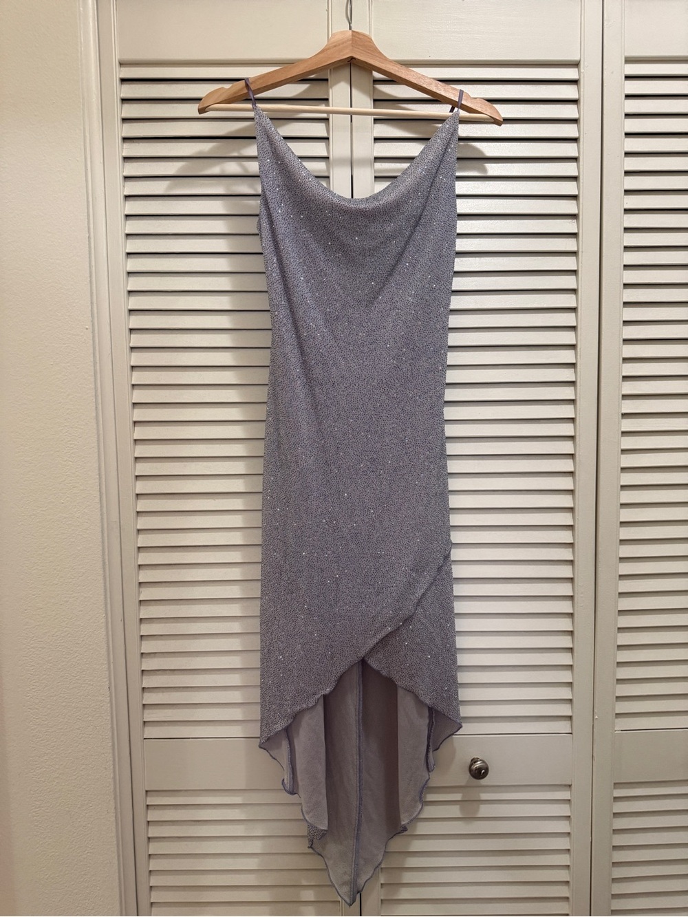 Vintage Y2K Purple Sparkle Asymmetrical Slip Dress